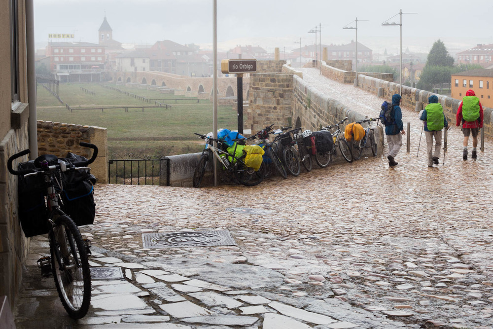 Pilgrims walking to Santiago de Compostela.